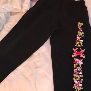 Black Maryland field hockey sweats.